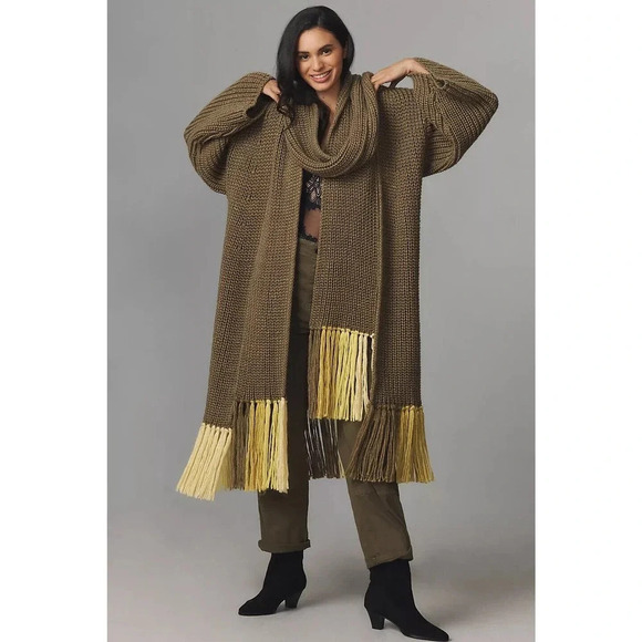 Anthropologie Accessories - NWT By Anthropologie Colorful Fringe Scarf Olive 130'' L